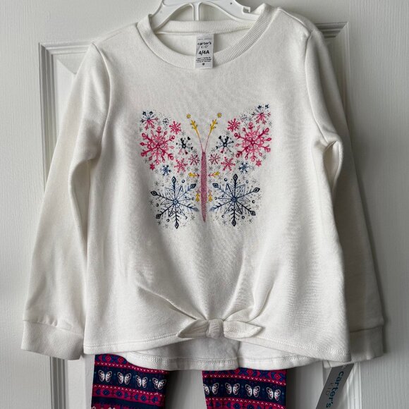 Carter's Lightweight Fleece Snowflake Butterfly Fair Isle Two Piece Set - Picture 2 of 6